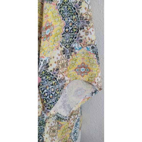 NY Collection Yellow Floral Print Lace Trimmed Hem Top PXL Lightweight Soft - Picture 5 of 6